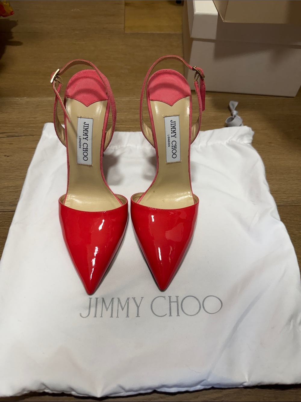 Jimmy Choo Red Patent Pointed-Toe Slingback Pumps